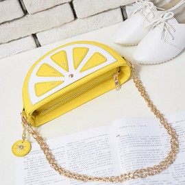 Women Faux Leather Orange Watermelon Semicircular Phone Bag Chain Shoulder Bag