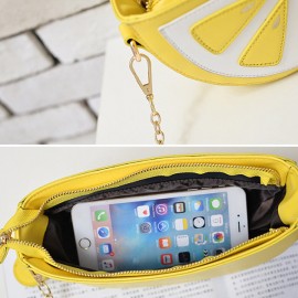 Women Faux Leather Orange Watermelon Semicircular Phone Bag Chain Shoulder Bag