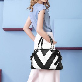 Women Faux Leather Simple Handbag Leisure Shoulder Bag