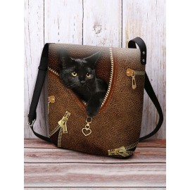 Women Felt Cat Print Crossbody Bag Shoulder Bag