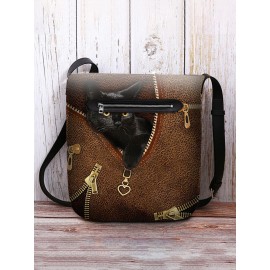 Women Felt Cat Print Crossbody Bag Shoulder Bag