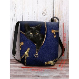 Women Felt Cat Print Crossbody Bag Shoulder Bag
