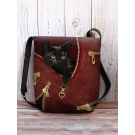 Women Felt Cat Print Crossbody Bag Shoulder Bag