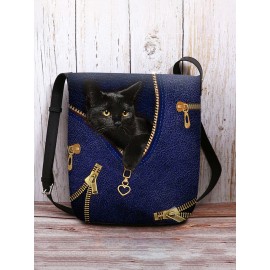 Women Felt Cat Print Crossbody Bag Shoulder Bag