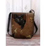 Women Felt Cat Print Crossbody Bag Shoulder Bag