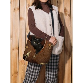 Women Felt Cat Print Crossbody Bag Shoulder Bag