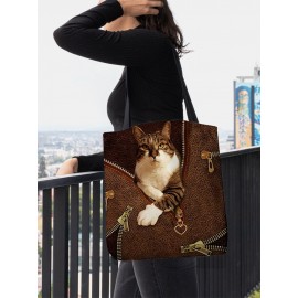 Women Felt Cat Print Handbag Shoulder Bag Tote