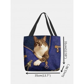 Women Felt Cat Print Handbag Shoulder Bag Tote