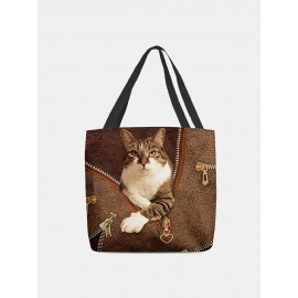 Women Felt Cat Print Handbag Shoulder Bag Tote