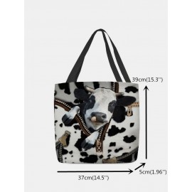 Women Felt Cow Pattern Printing Handbag Shoulder Bag Tote