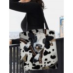 Women Felt Cow Pattern Printing Handbag Shoulder Bag Tote
