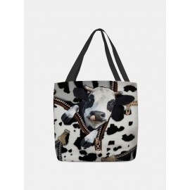 Women Felt Cow Pattern Printing Handbag Shoulder Bag Tote