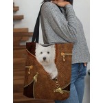 Women Felt Cute Dog Print Handbag Tote