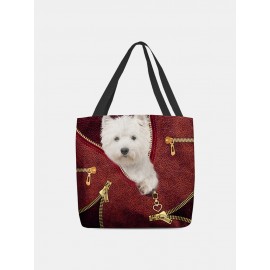 Women Felt Cute Dog Print Handbag Tote