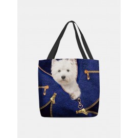 Women Felt Cute Dog Print Handbag Tote