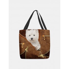 Women Felt Cute Dog Print Handbag Tote
