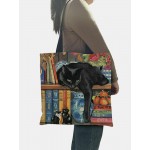 Women Felt Oil Painting Cat Print Tote Handbag Shoulder Bag