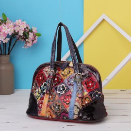 Women Floral Bohemian Genuine Leather Handbags Shell Large Capacity Crossbody Bags