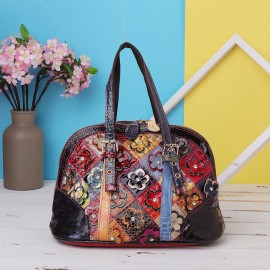 Women Floral Bohemian Genuine Leather Handbags Shell Large Capacity Crossbody Bags