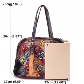 Women Floral Bohemian Genuine Leather Handbags Shell Large Capacity Crossbody Bags