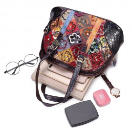 Women Floral Bohemian Genuine Leather Handbags Shell Large Capacity Crossbody Bags