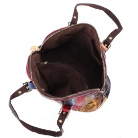 Women Floral Bohemian Genuine Leather Handbags Shell Large Capacity Crossbody Bags