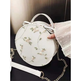 Women Floral Lace Embroidered Round Bag Satchel Bag Crossbody Bag Handbag
