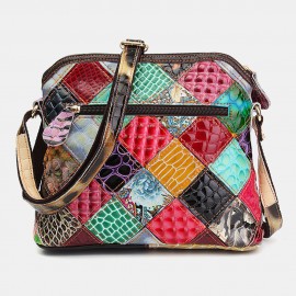 Women Floral Vintage Genuine Leather Crossbody Bag Girls Casual Shoulder Bag