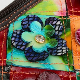 Women Floral Vintage Genuine Leather Crossbody Bag Girls Casual Shoulder Bag