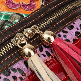 Women Floral Vintage Genuine Leather Crossbody Bag Girls Casual Shoulder Bag