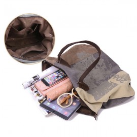 Women Flower Pattern Casual Canvas Handbag Bucket Bags Shoulder Bag
