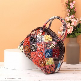 Women Genuine Leather Bohemian Floral Crossbody Bags Vintage Patchwork Shell Handbags