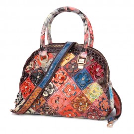 Women Genuine Leather Bohemian Floral Crossbody Bags Vintage Patchwork Shell Handbags