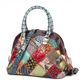 Women Genuine Leather Bohemian Floral Crossbody Bags Vintage Patchwork Shell Handbags