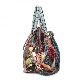 Women Genuine Leather Bohemian Floral Crossbody Bags Vintage Patchwork Shell Handbags
