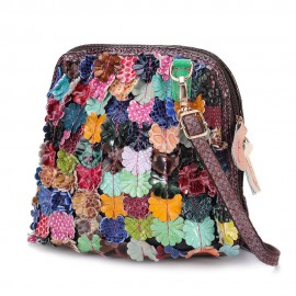 Women Genuine Leather Bohemian Shell Crossbody Bags Vintage Floral Shoulder Bags