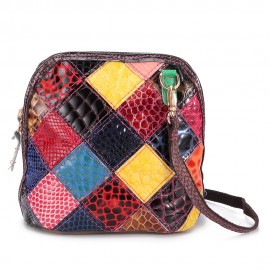 Women Genuine Leather Bohemian Shell Crossbody Bags Vintage Floral Shoulder Bags