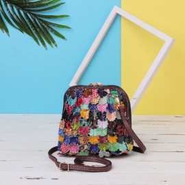 Women Genuine Leather Bohemian Shell Crossbody Bags Vintage Floral Shoulder Bags