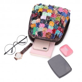 Women Genuine Leather Bohemian Shell Crossbody Bags Vintage Floral Shoulder Bags