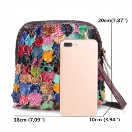Women Genuine Leather Bohemian Shell Crossbody Bags Vintage Floral Shoulder Bags