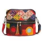 Women Genuine Leather Floral Crossbody Bag Vintage Bucket Bag Bohemian Bags