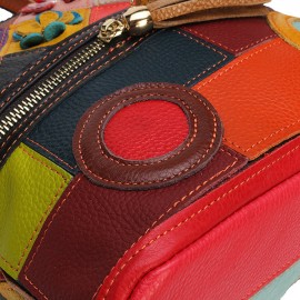 Women Genuine Leather Floral Crossbody Bag Vintage Bucket Bag Bohemian Bags