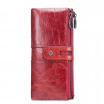 Women Genuine Leather High-end Long Wallet Double Zipper 12 Card Slot Phone Bag Solid Coin Purse