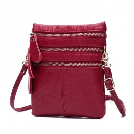 Women Genuine Leather Multi-Function Phone Bag Solid Crossbody Bag