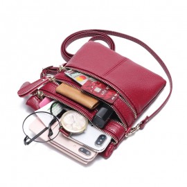 Women Genuine Leather Multi-Function Phone Bag Solid Crossbody Bag