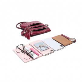 Women Genuine Leather Multi-Function Phone Bag Solid Crossbody Bag