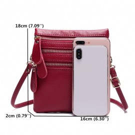 Women Genuine Leather Multi-Function Phone Bag Solid Crossbody Bag