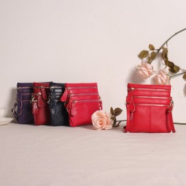 Women Genuine Leather Multi-Function Phone Bag Solid Crossbody Bag