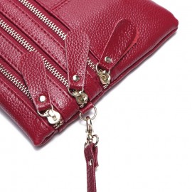 Women Genuine Leather Multi-Function Phone Bag Solid Crossbody Bag