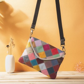 Women Genuine Leather Multicolor Anti-theft Alligator Argyle Crossbody Bag